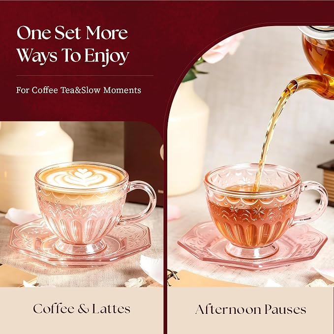 Vintage Glass Tea Cup and Saucer Set, 12 oz Large Coffee Cup | Handcrafted - Image 5