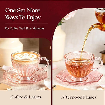 Vintage Glass Tea Cup and Saucer Set, 12 oz Large Coffee Cup | Handcrafted - Image 5