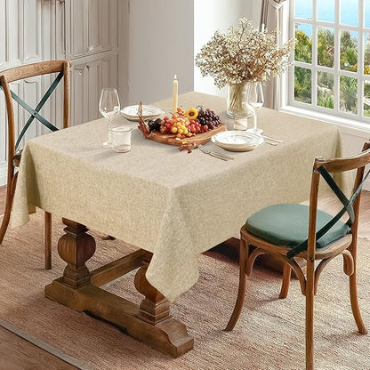 JIUZHEN Square Table Cloth Faux Linen Farmhouse Tablecloth Wrinkle & Stain Resistant Table Cover for Kitchen Dining, Holiday Party Dinner, Beige, 60 x 60 Inch