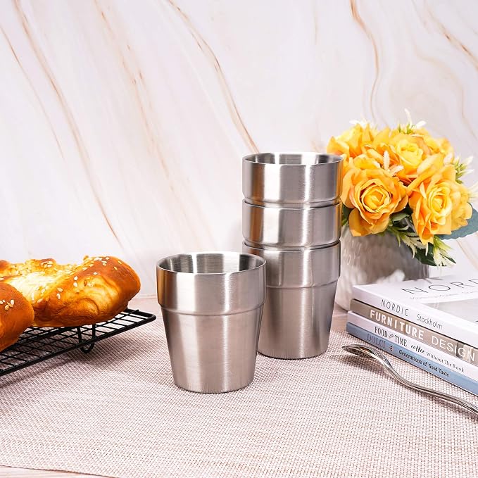 Beasea Stainless Steel Cups 8 oz, Metal Drinking Cups Set of 4, Stackable - Image 3