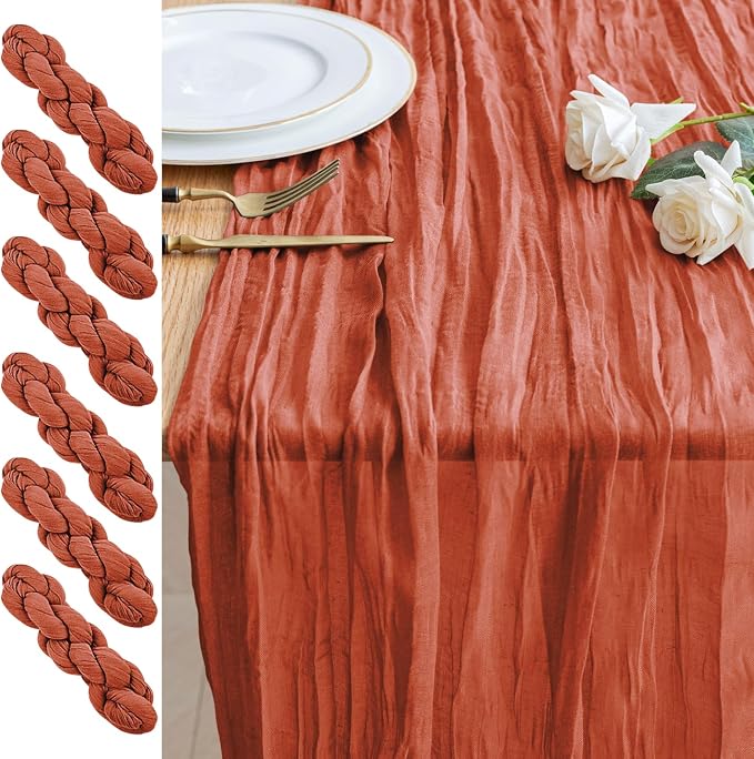 Cheesecloth Table Runner 10FT 6Pcs Terracotta Boho Gauze Sheer Runners | Cheese by Xiomot