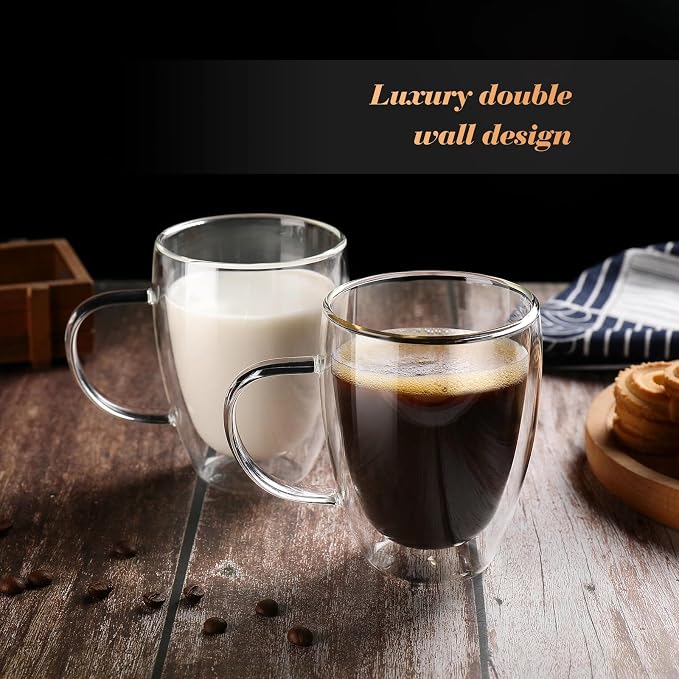 4-Pack 12 Oz Double Walled Glass Coffee Mugs - Image 8