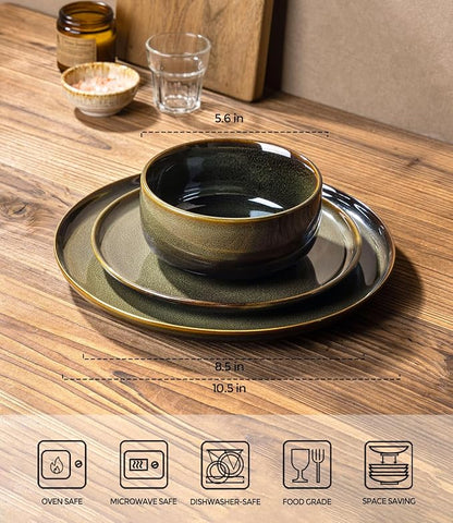 Ceramic Dinnerware Set for 8, 24-Piece Plates and Bowls Set | Handmade Reactive - Image 2