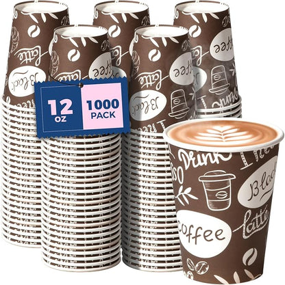 Fit Meal Prep 12 oz Coffee Cups 1000 Count, Leak-Proof Hot Cup, Disposable by FMPBRANDS