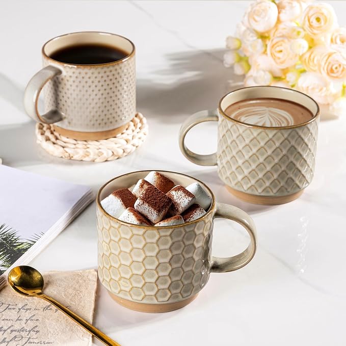 GBhome 12 OZ Stackable Coffee Mugs Set of 4, Ceramic Coffee Cups Set | 4 - Image 6