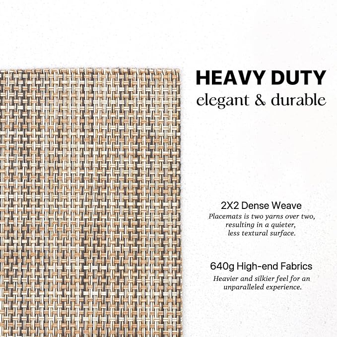 LEXMORE PlaceMats Set of 12 Vinyl/Plastic Woven Place Mats for Kitchen Table Indoor/Outdoor Washable PlaceMat Wipeable Dining Table Mats(Caramel)