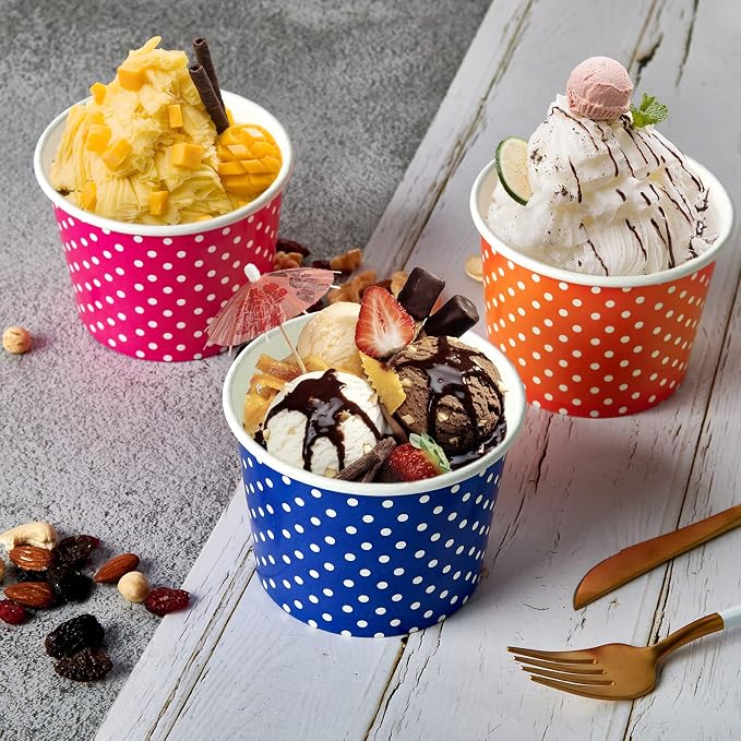 120 Pack 16 oz Ice Cream Cups, Disposable Paper Dessert Cups | three color - Image 3
