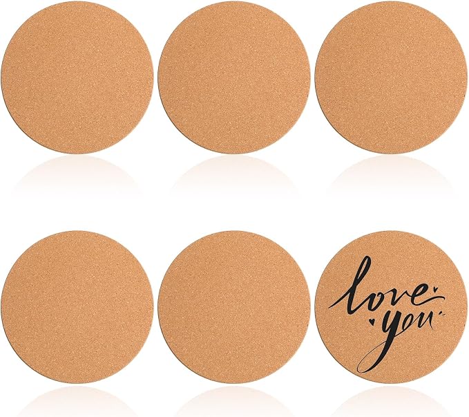 Boao 6 Pcs 4 Inch Round Absorbent Cork Coasters Wooden Cork Plant Coasters by Boao