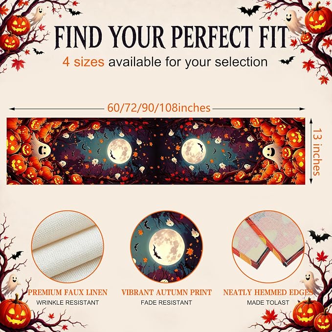13x72in Halloween Table Runner, Pumpkin Ghost Halloween Decor - Image 4