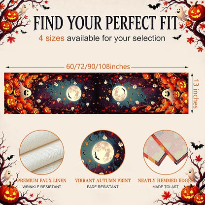 13x72in Halloween Table Runner, Pumpkin Ghost Halloween Decor - Image 4