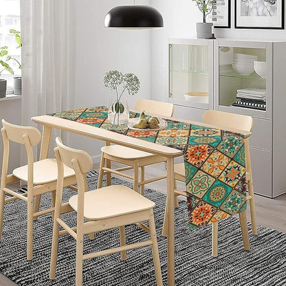 Bohemian Patchwork Table Runnerboho Colorful Tile Patchwork Indian Floral Print - Image 3