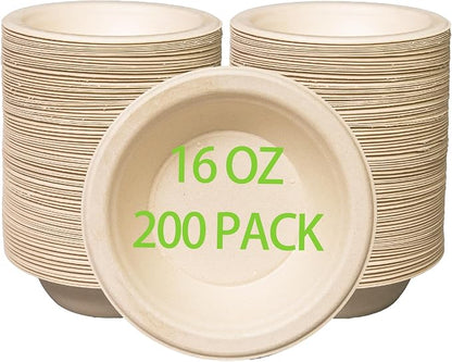 16 oz Compostable Paper Bowls 200pack, Heavy-Duty, Eco-Friendly, Bulk Pack by Emlifepak