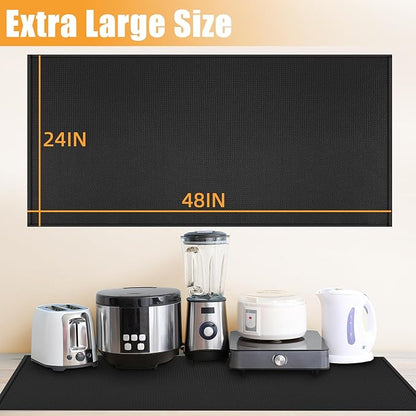 Extra Large Heat Resistant Mat for Countertop, 24 x 48in Fireproof Silicone Mats for Kitchen Counter, Easy to Clean Countertop Protector Mat for Air Fryer, Coffee Maker, Toaster, Oven, Black
