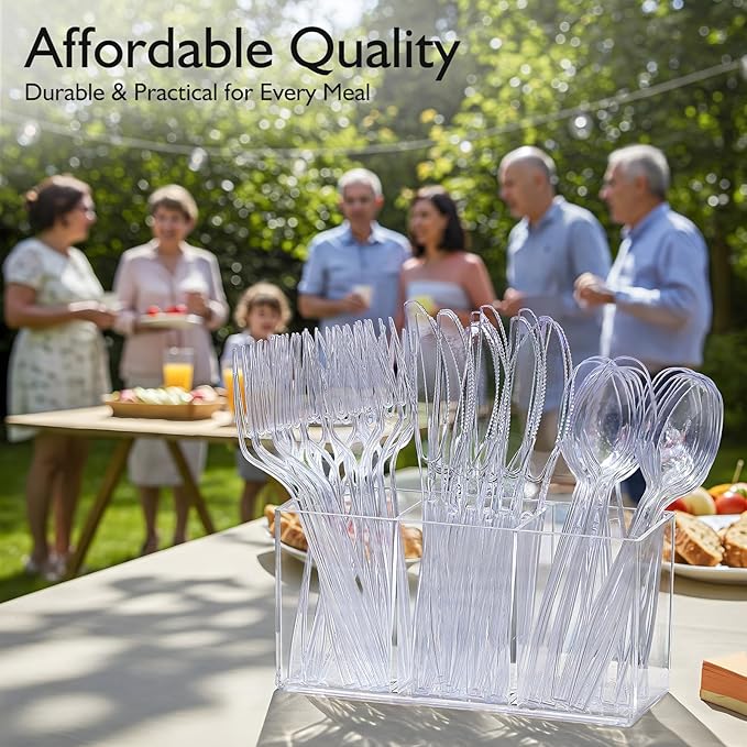 [300 Count] Clear Heavy Duty Plastic Forks, Disposable Plastic Forks, Fancy Plastic Cutlery, Elegant Disposable Forks, Plastic Utensils Set, Clear Forks Set