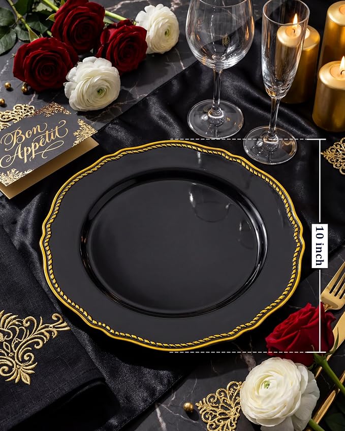 60 Pcs Black Gold Dinner Plates - Image 6
