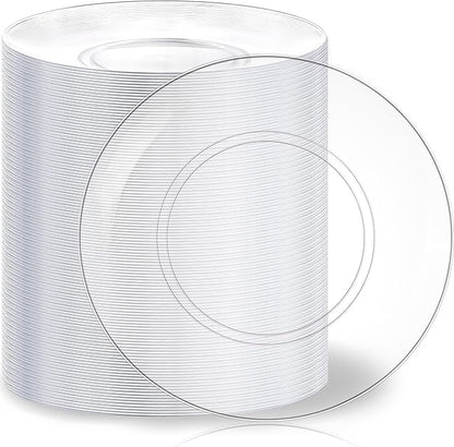 Hioasis 100pcs Clear Plastic Plates for Party - 7.5" Dinner Plates Disposable, Heavy -duty, Classy and Elegant for Wedding