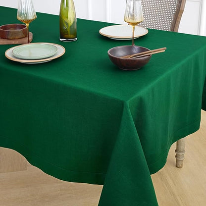 Solino Home Linen Tablecloth for Rectangle Tables 60 x 90 Inch - 100% Pure Linen Christmas Green Table Cloth - Fete, Machine Washable Cloth Tablecloth for St Patricks Day