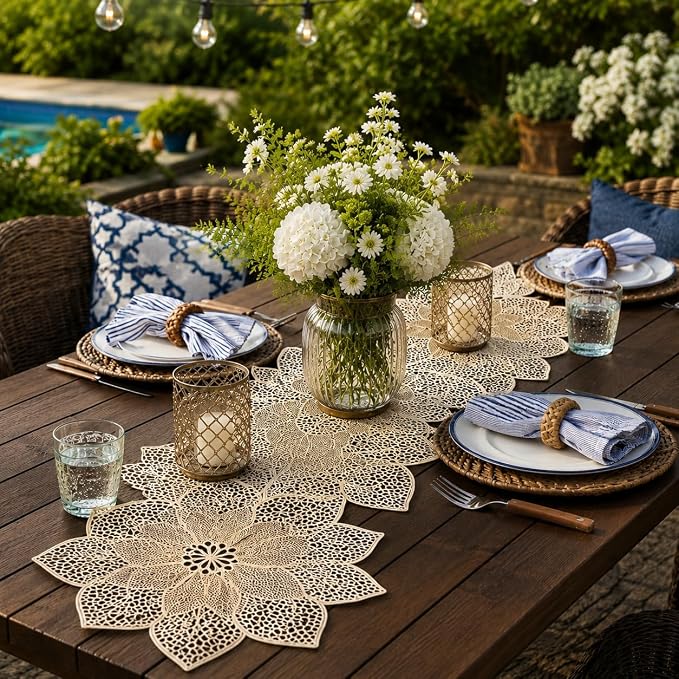FAVE Gold Table Runner 36 Inches Flower Shaped Dining Table Runner | Waterproof - Image 9
