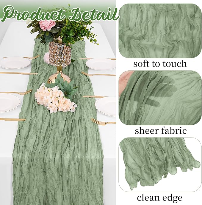 16 Pack Sage Green Cheesecloth Table Runners 20x120 Inch Gauze Table Runner - Image 3
