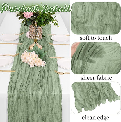 8 Pack Sage Green Cheesecloth Table Runners 20x120 Inch Gauze Table Runner - Image 3