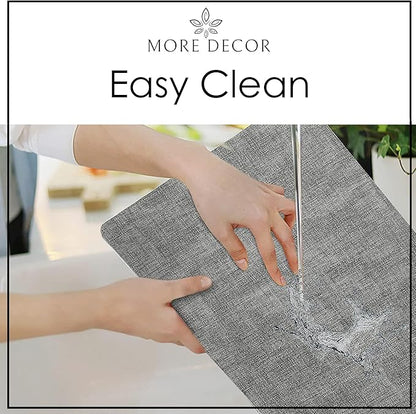 More Décor Faux Leather Placemats Set of 4 for Dining Table – Waterproof, Wipeable, Washable, Stain & Heat Resistant, Non-Slip Table Mats – 12 X 17 Inch, Light Grey