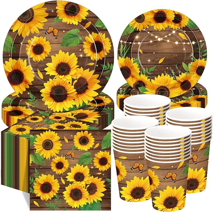 250 Pcs Sunflower Party Decorations Include Spring Summer Floral Paper Plates by Ziliny