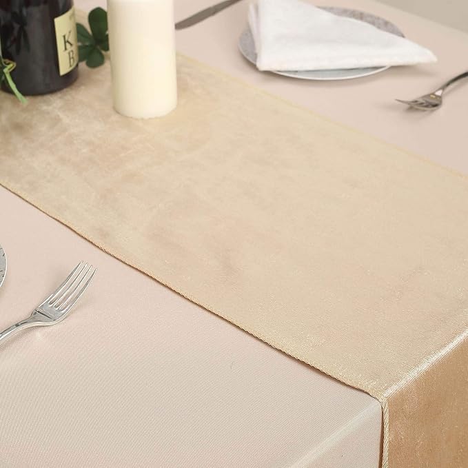 10 pcs 12x108-Inch Champagne Premium Velvet Table Runners Wedding Reception - Image 4