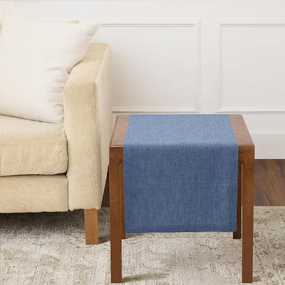 Solino Home 100% Linen Table Runner Blue Denim Woven, Athena 14 x 36 in | Table by SolinoHome
