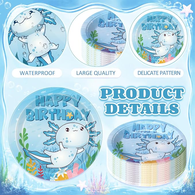Gerrii 60 Pcs Axolotl Birthday Party Decorations 7 Inch Blue Axolotl Plates - Image 2