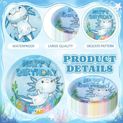 Gerrii 60 Pcs Axolotl Birthday Party Decorations 7 Inch Blue Axolotl Plates - Image 2