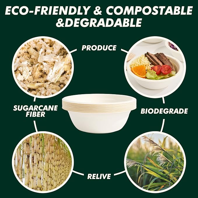 Paper Bowls 12 oz, Disposable Compostable Soup Bowls, Heavy Duty Biodegradable - Image 4
