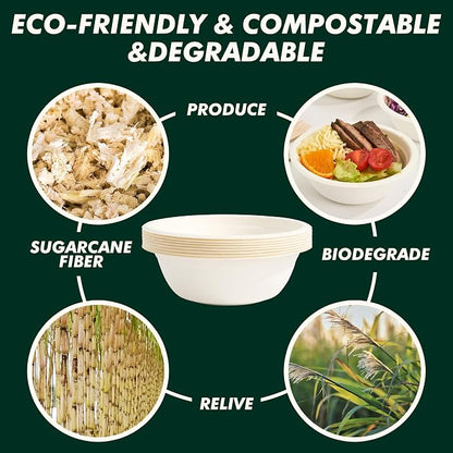 Paper Bowls 12 oz, Disposable Compostable Soup Bowls, Heavy Duty Biodegradable - Image 4