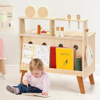 PairPear Play Kitchen for Kids, Large Natural Wood Kids Kitchen Playset | - Image 5