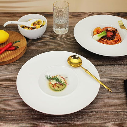 Ceramics Rimmed Soup Bowls 8.8 oz, White 11.6 inch Exquisite small soup plate Set of 4, Pasta plates With Rim is the best choice for hotels, kitchens, fine restaurants and gourmets
