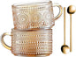 Gezzeny Vintage Coffee Mugs 14 Oz Set of 2 Amber Embossed Glass Tea Cups by Gezzeny