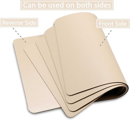 Wipeable Placemats Leather Table Mats Waterproof Heat-Resistant Easy to Clean for Dining Table Set Kitchen Table (6, Buff)