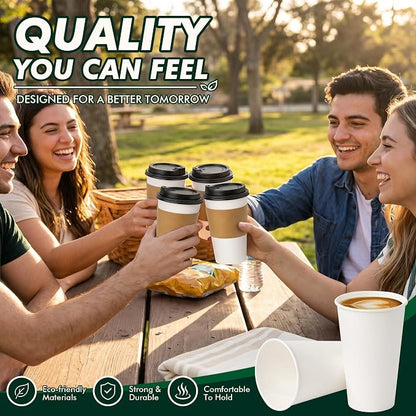 16 oz Coffee Cups with Lids and Sleeves 100 Pack, Thickened Paper Cups - Image 5