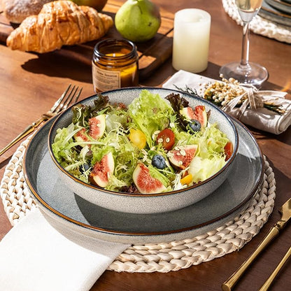 GBHOME Ceramic Dinnerware Sets for 4, 12 Pieces Stoneware Plates and Bowls Sets, Reactive Glaze Dishes -Scratch Resistant, Dishwasher&Microwave Safe, Green Wheat