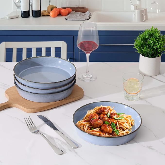 LIANYU Stoneware Pasta Bowls, 34oz Large Salad Plate Bowls Set of 4 | 8.7’’ - Image 8