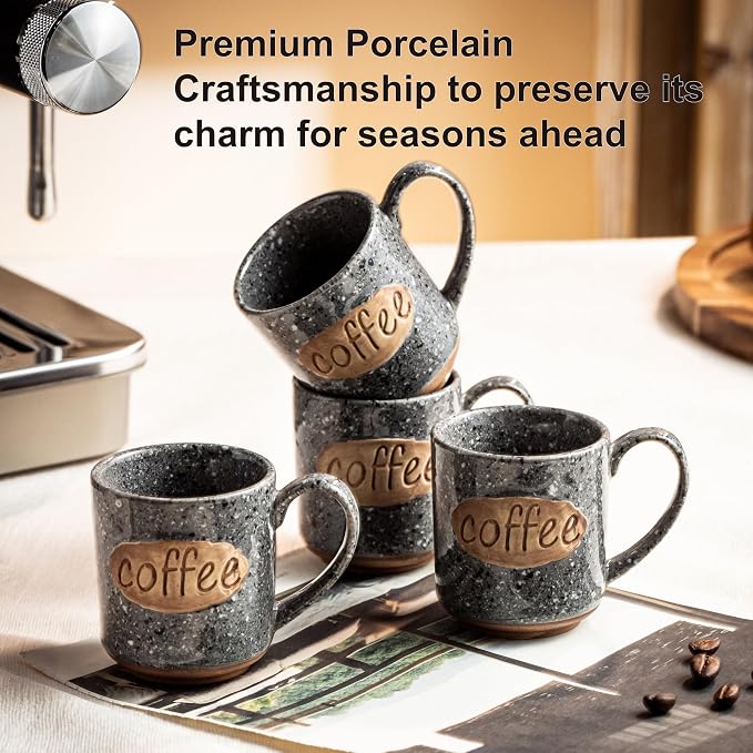 LYEOBOH Espresso Cups, Coffee Cups, Tea Cup - 3 oz Grey Ceramic Set of 6 - Image 7