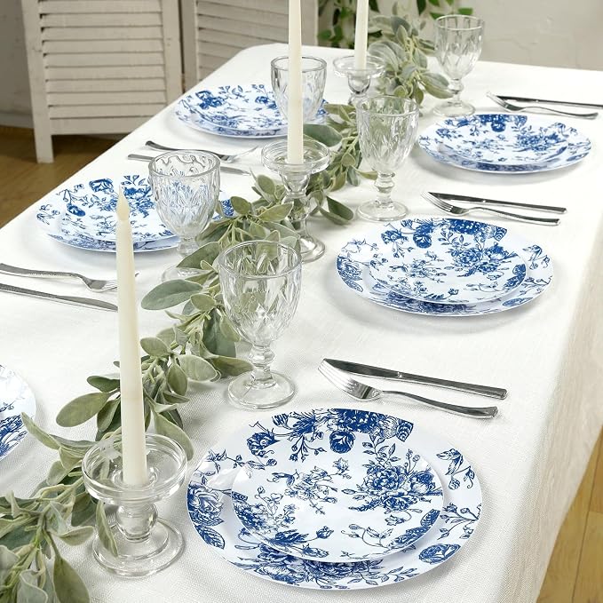 Efavormart 10-Pack French Toile Plastic Dessert Plates – Blue & White Floral - Image 5