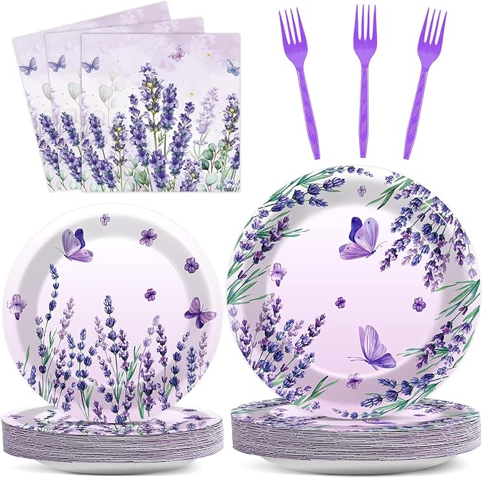 96Pcs Purple Party Supplies Lavender Paper Plates Napkins Summer Decoration | by Justforjoyful