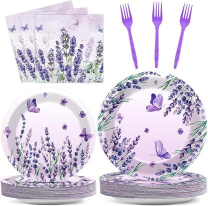 96Pcs Purple Party Supplies Lavender Paper Plates Napkins Summer Decoration | by Justforjoyful