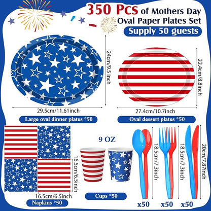 350 Pcs 4th of July Party Decorations 12 inch Disposable Patriotic Oval Plates - Image 3