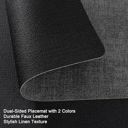 Myir JUN Placemats Set of 8, Dual Sided Faux Leather Placemats Place Mats Set of 8 Indoor for Dining Table Non-Slip Washable Heat Resistant Outdoor Table Mats (Set of 8, Black Gray)