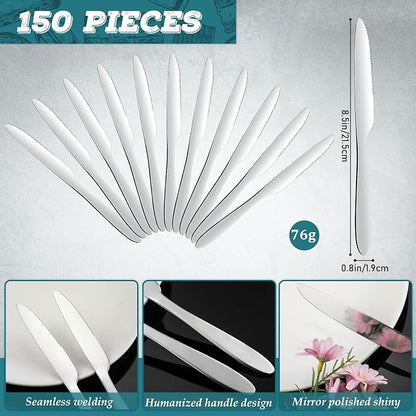 Nuenen 150 Pieces Dinner Knives Set, 8.3 Inches Durable Butter Knife Stainless - Image 2