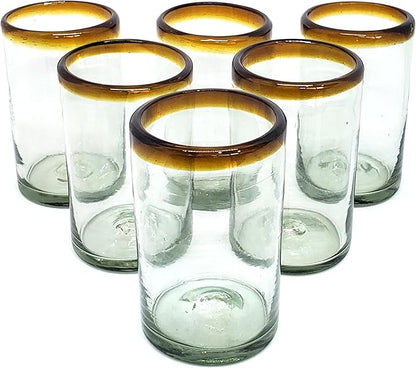 Amber Rim 14 oz Drinking Glasses (set of 6), Recycled Glass, Lead-free, Toxin-Free (Drinking)