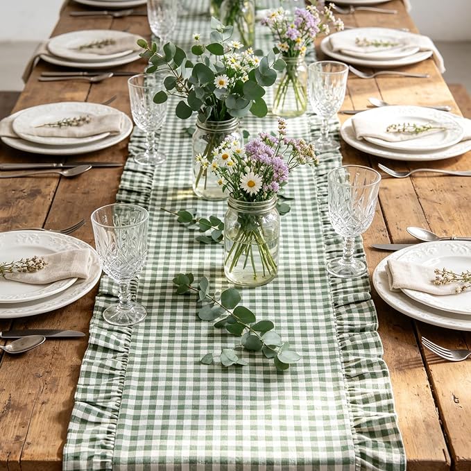 Eternal Beauty 14x120 Gingham Ruffle Table Runner - Image 2