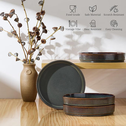 E-far Pasta Bowls Set of 4, 35oz Large Salad Bowl Plate - Image 5