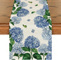 Artoid Mode Watercolor Hydrangea Table Runner, Spring Summer Seasonal Kitchen by ArtoidMode